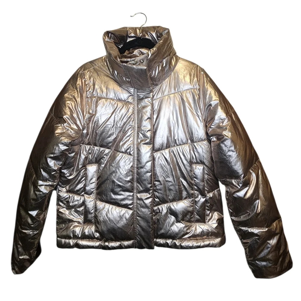 Abercrombie & Fitch Metallic Gold Mini Puffer Jacket - Size M